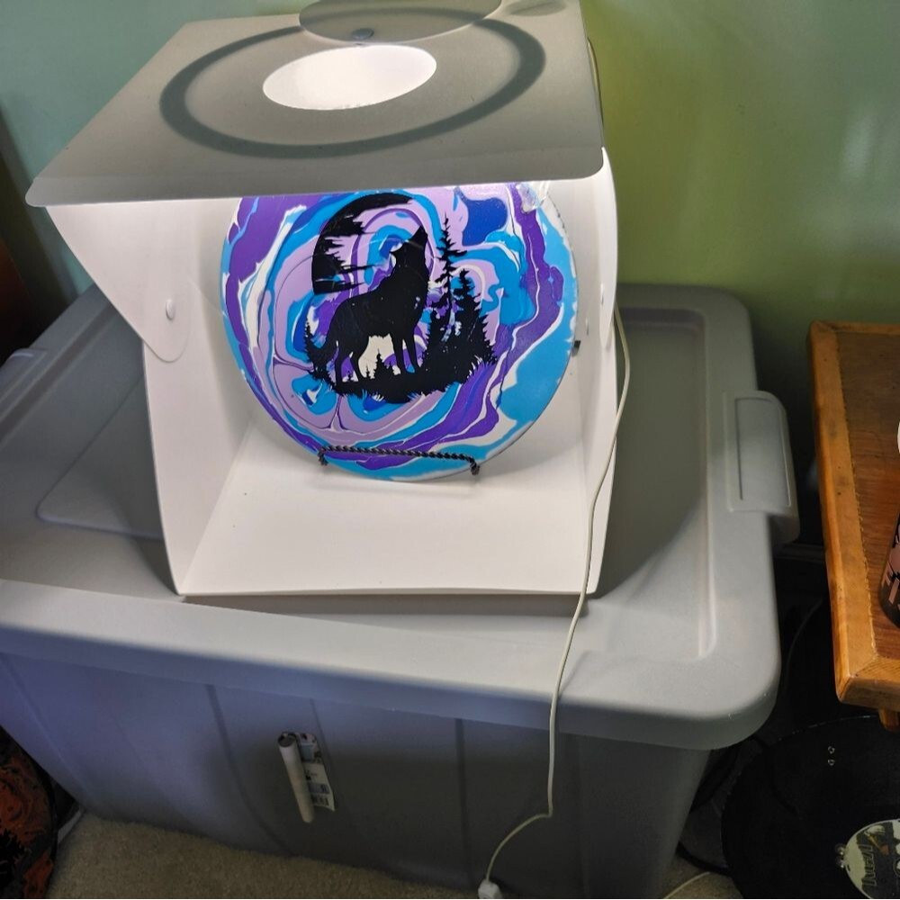 Hand Crafted Colorful Wolf Fluid Art Painting On 12" Vinyl Record